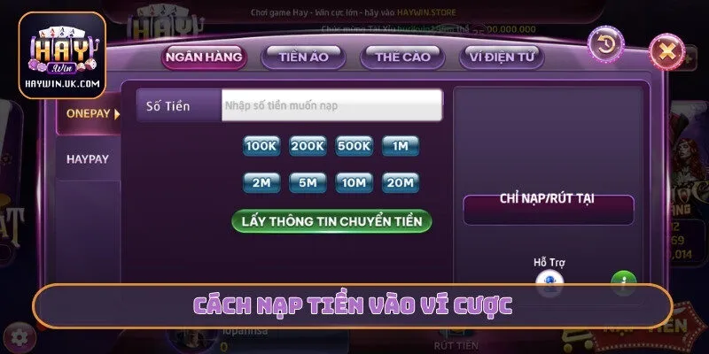 HAYWIN - Cổng Game Đổi Thưởng Trực Tuyến Mới Nhất 05/2026 25 Cách nạp tiền vào ví cược